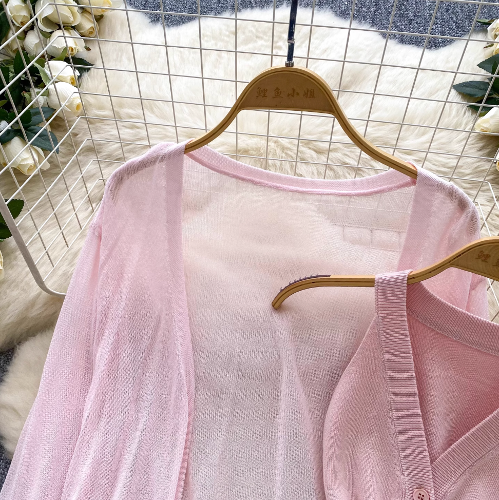 Knitted Vest & Sunscreen Cardigan 2Pcs