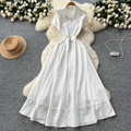Elegant Hollowed Patchwork Shirt Dress