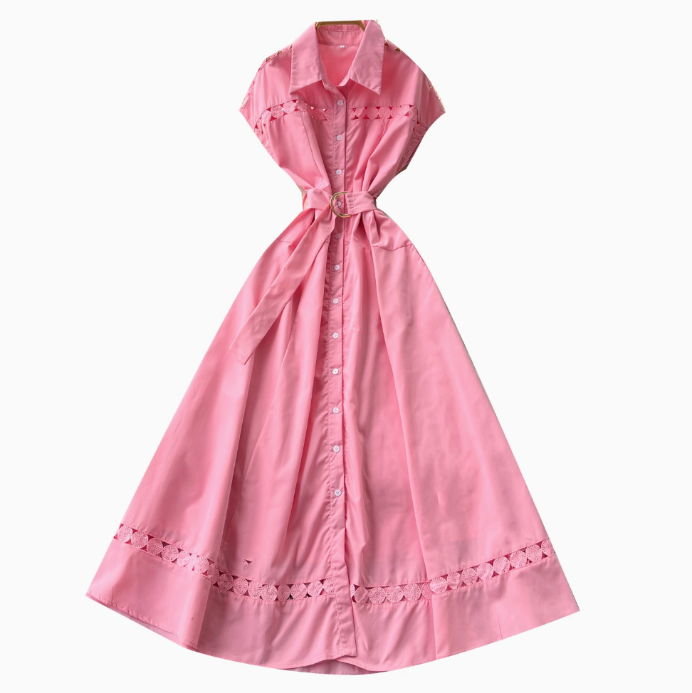 Elegant Hollowed Patchwork Shirt Dress