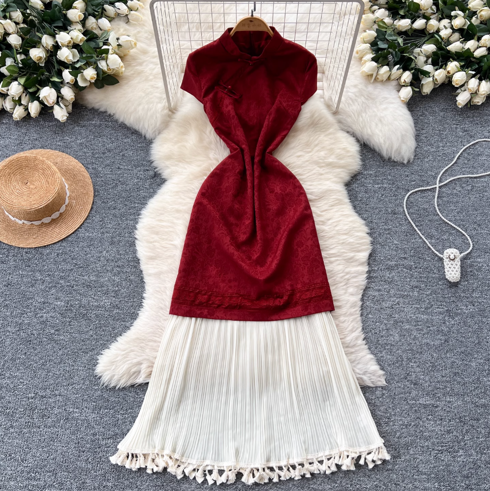 Chinese Style Plate Button Jacquard Dress