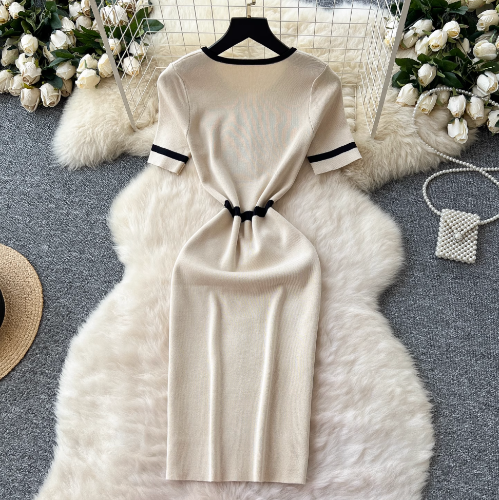 Vintage Color Blocking Zipped Knit Dress