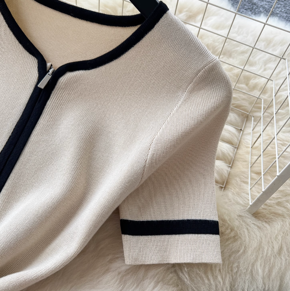 Vintage Color Blocking Zipped Knit Dress