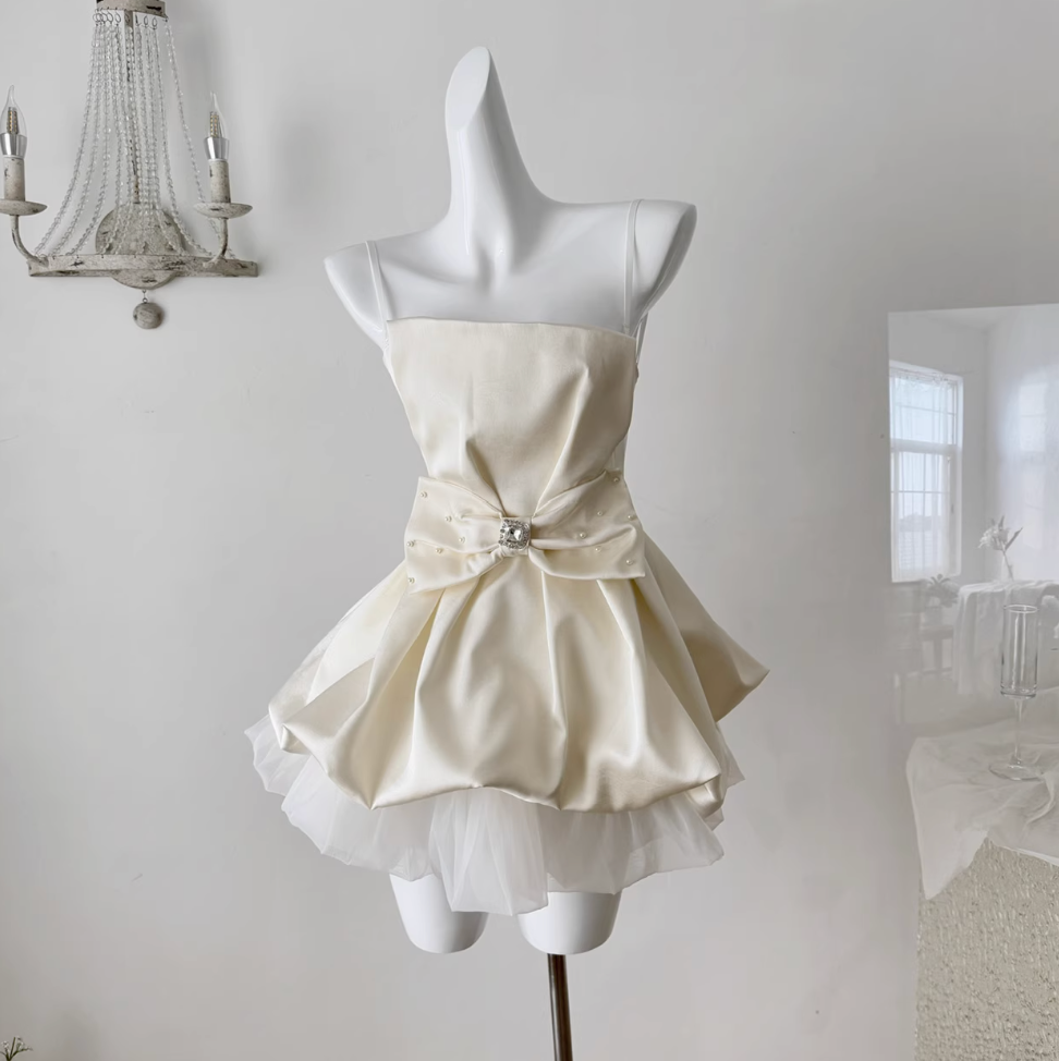 Bow-tie Slip Dress & Puffy Skirt 2Pcs