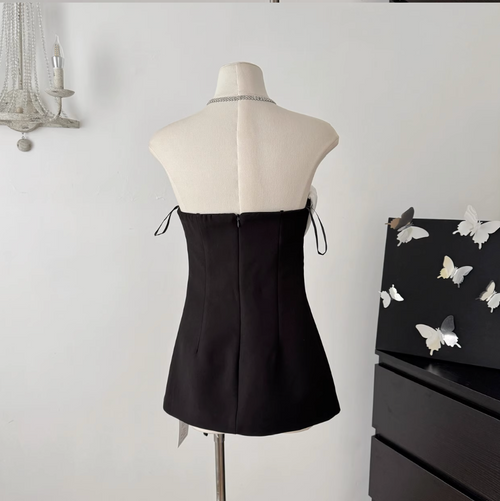 3D White Knotted Floral Black Dress