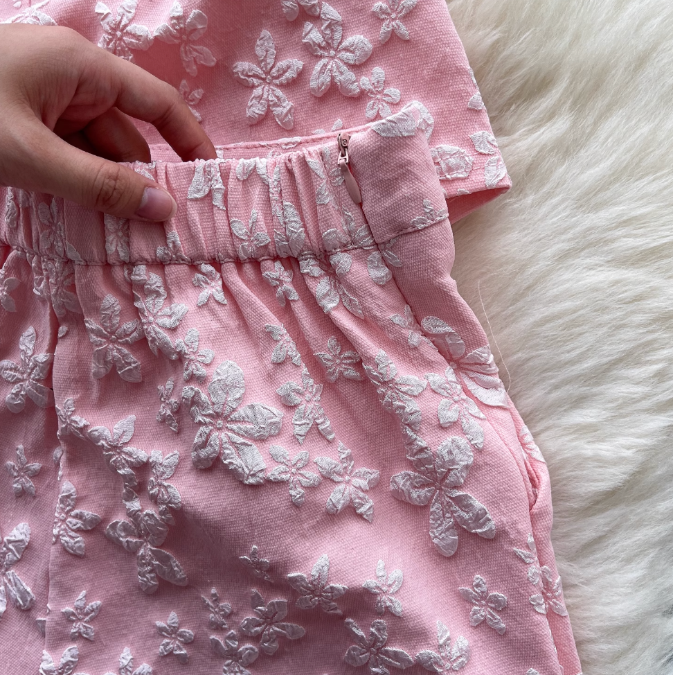 Plate Button Jacquard Cheongsam & Shorts 2Pcs