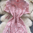 Plate Button Jacquard Cheongsam & Shorts 2Pcs