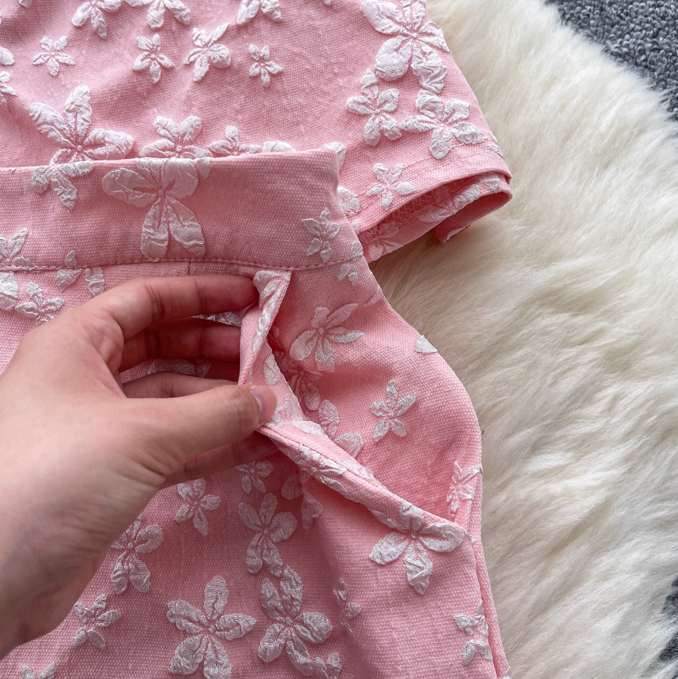 Plate Button Jacquard Cheongsam & Shorts 2Pcs