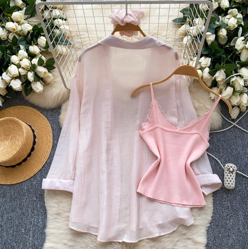 Sunscreen Shirt & Knitted Vest 2Pcs