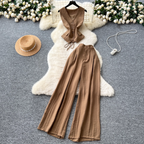 V-neck Vest & Wide-leg Trousers 2Pcs