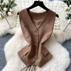 V-neck Vest & Wide-leg Trousers 2Pcs