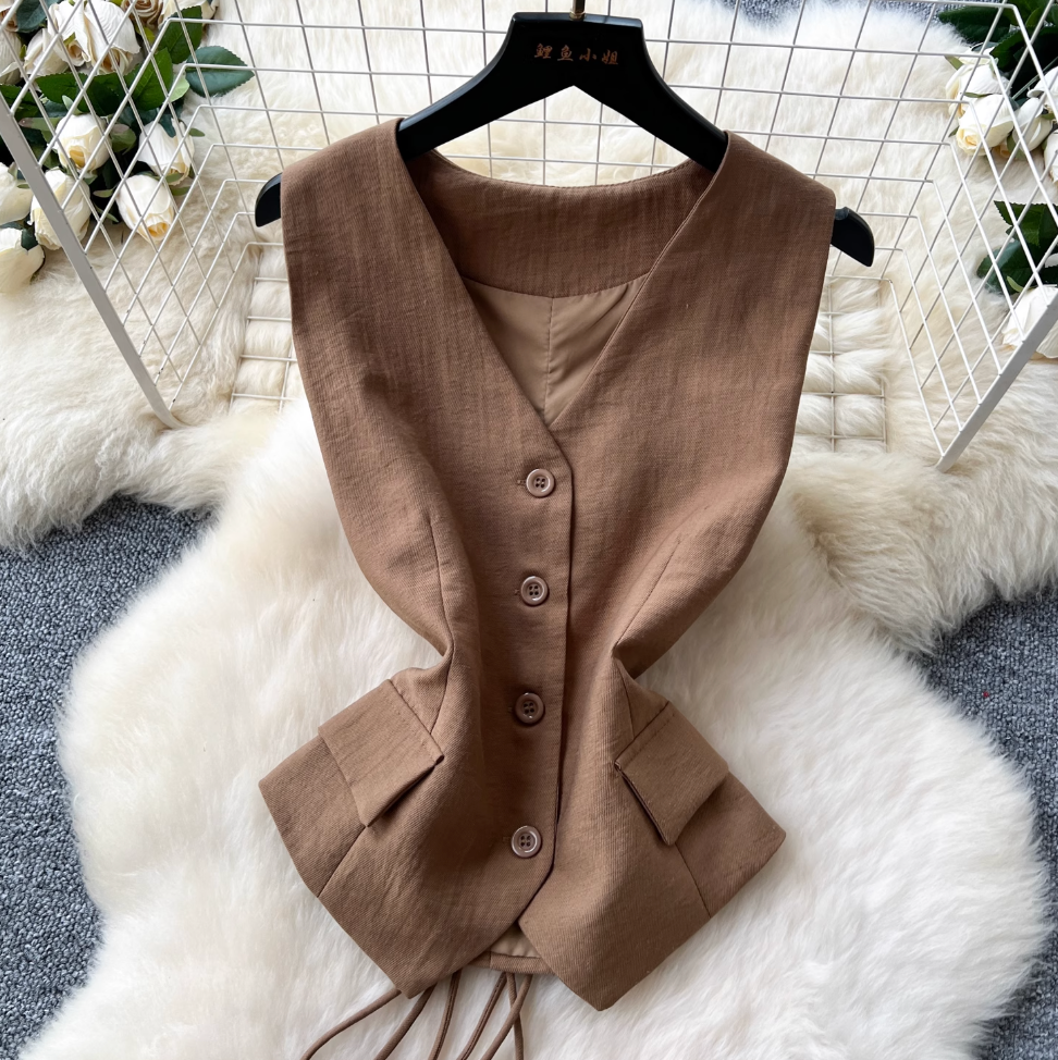 V-neck Vest & Wide-leg Trousers 2Pcs