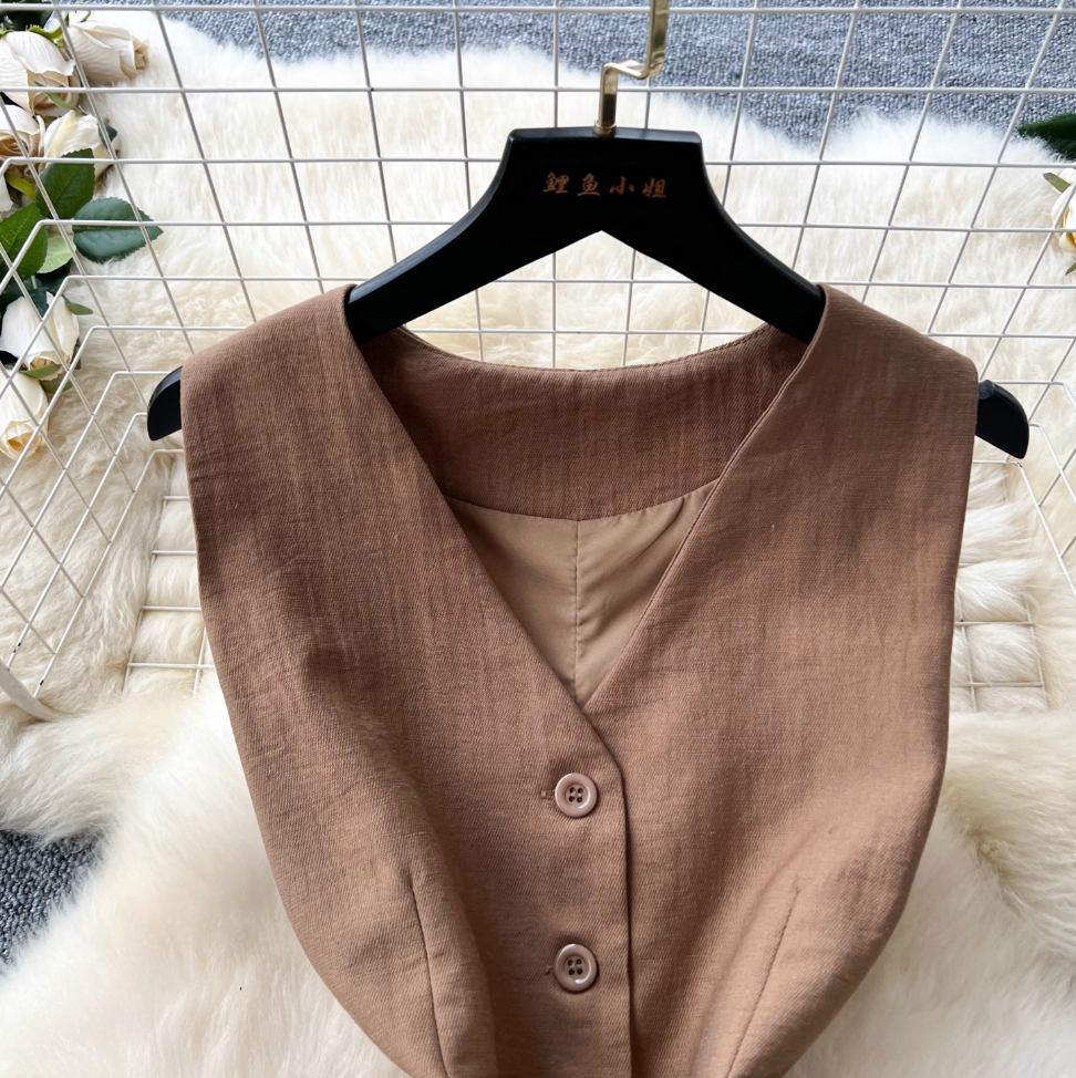V-neck Vest & Wide-leg Trousers 2Pcs