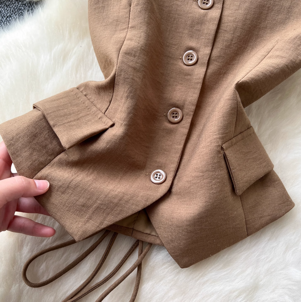 V-neck Vest & Wide-leg Trousers 2Pcs