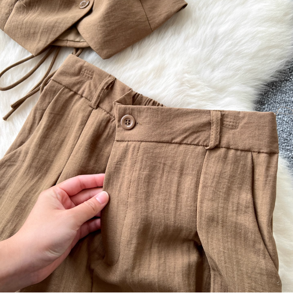 V-neck Vest & Wide-leg Trousers 2Pcs