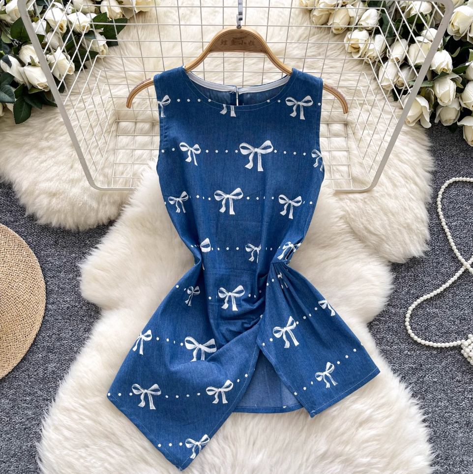 Vintage Asymmetric Split Denim Vest