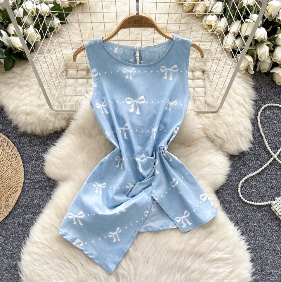 Vintage Asymmetric Split Denim Vest