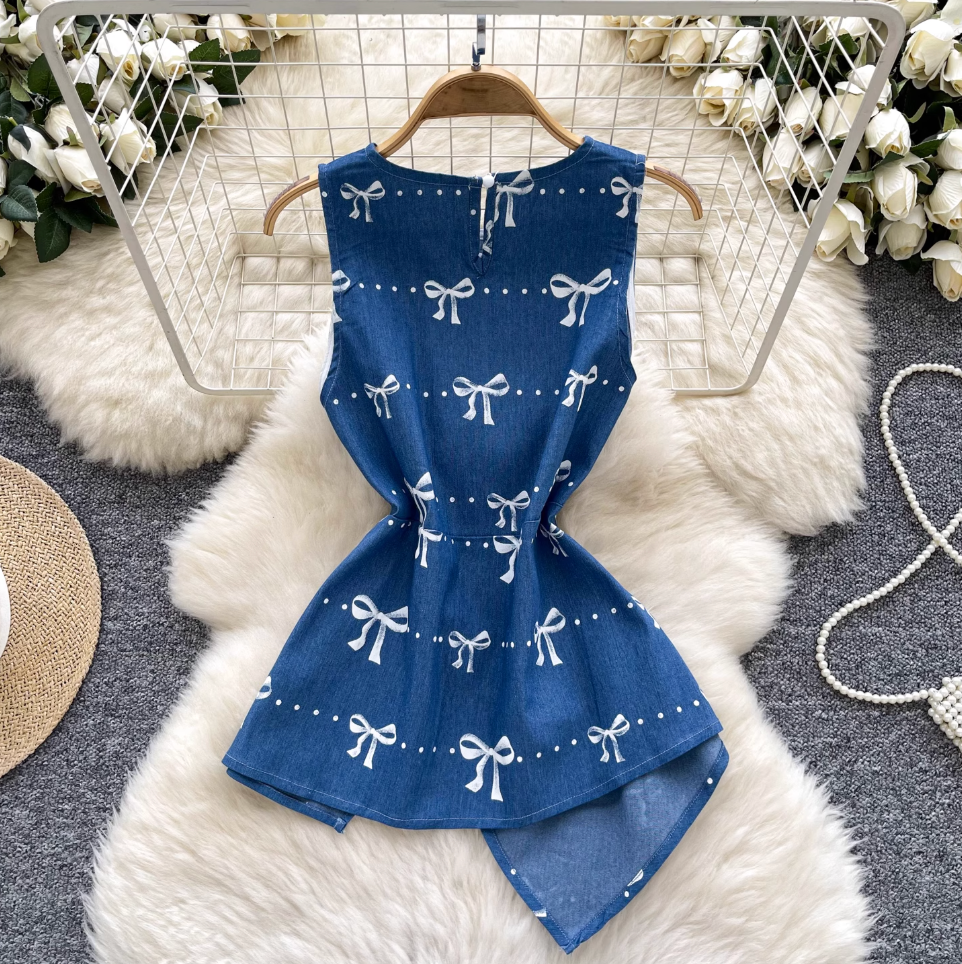 Vintage Asymmetric Split Denim Vest