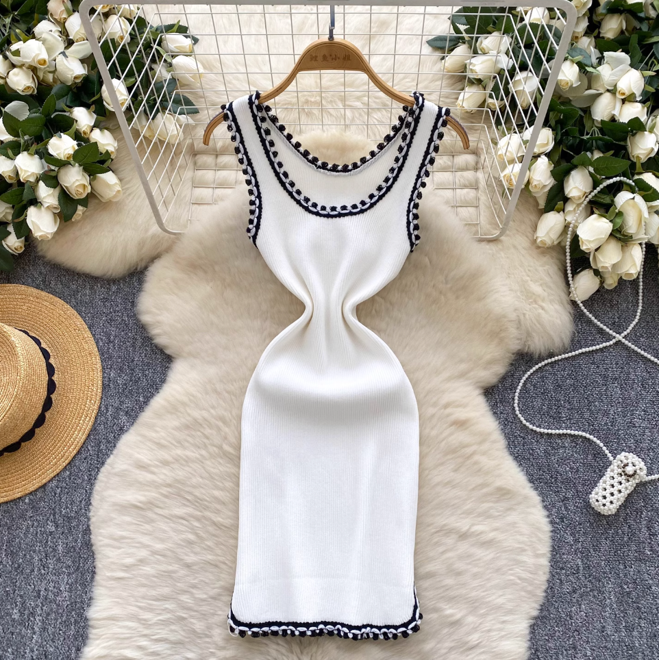 Vintage Color Blocking Knitted Vest Dress