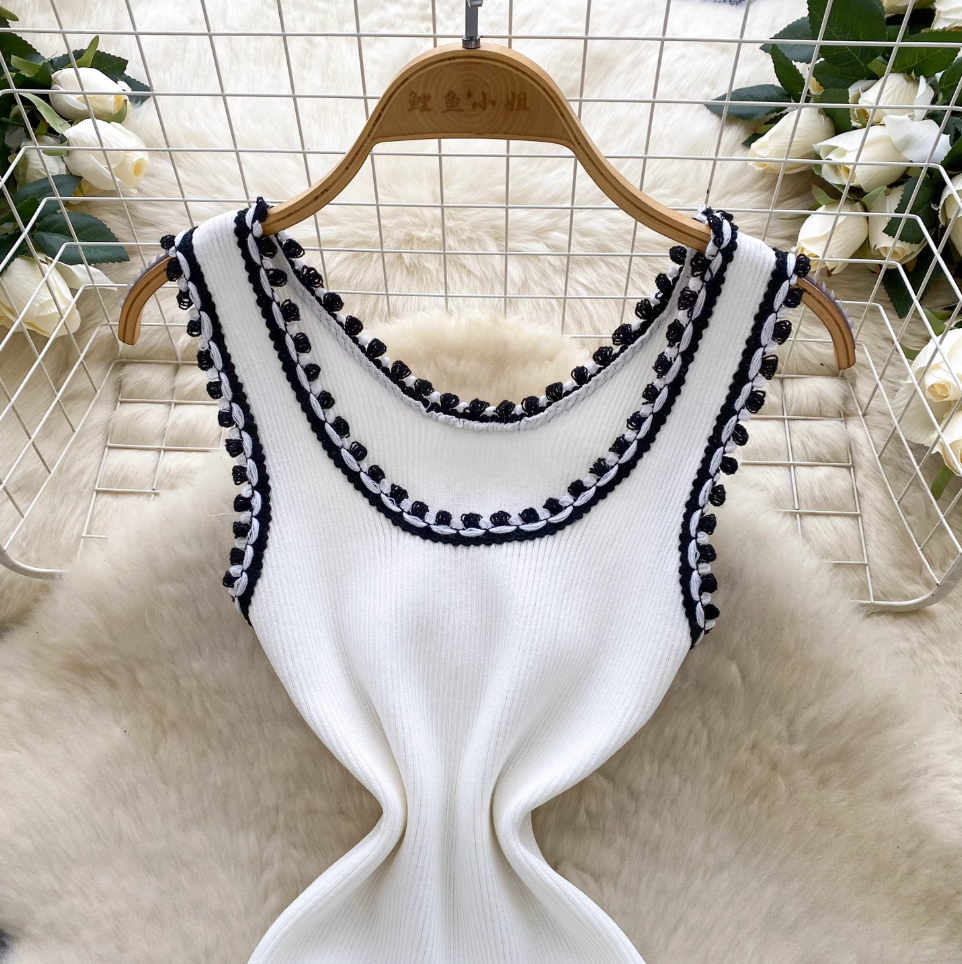 Vintage Color Blocking Knitted Vest Dress