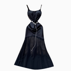 Elegant Satin Mesh Patchwork Dress