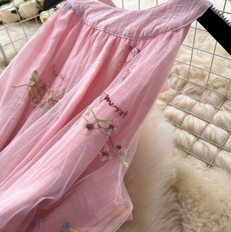 Fairy Pink Floral Patchwork Halter Dress