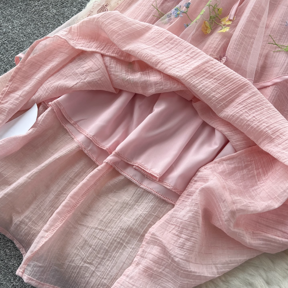 Fairy Pink Floral Patchwork Halter Dress