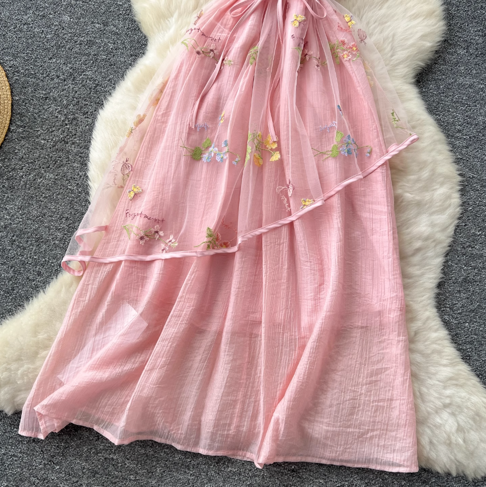 Fairy Pink Floral Patchwork Halter Dress