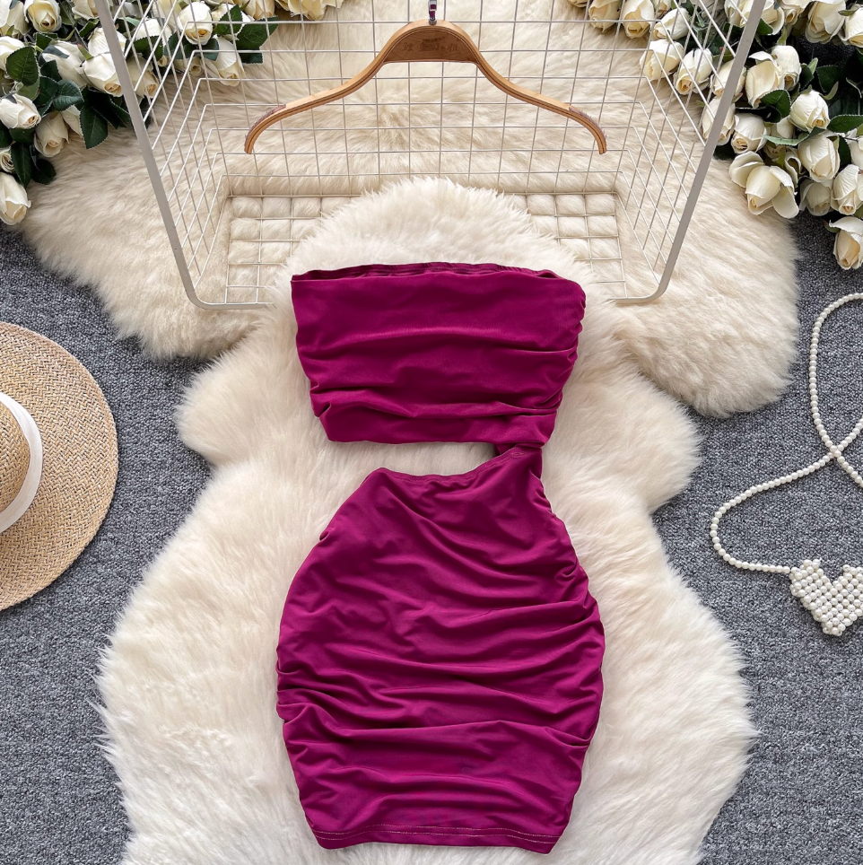 Faux Two-pieces Pleated Purple Dress