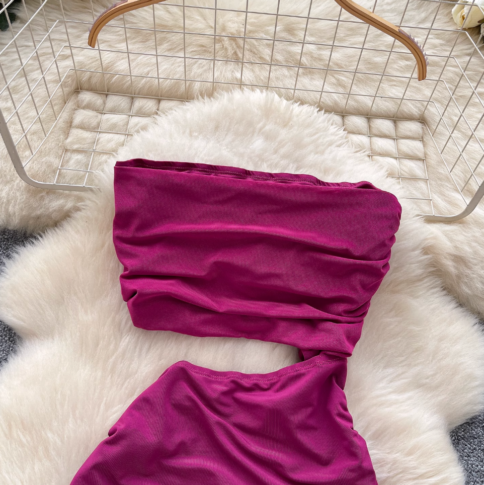 Faux Two-pieces Pleated Purple Dress