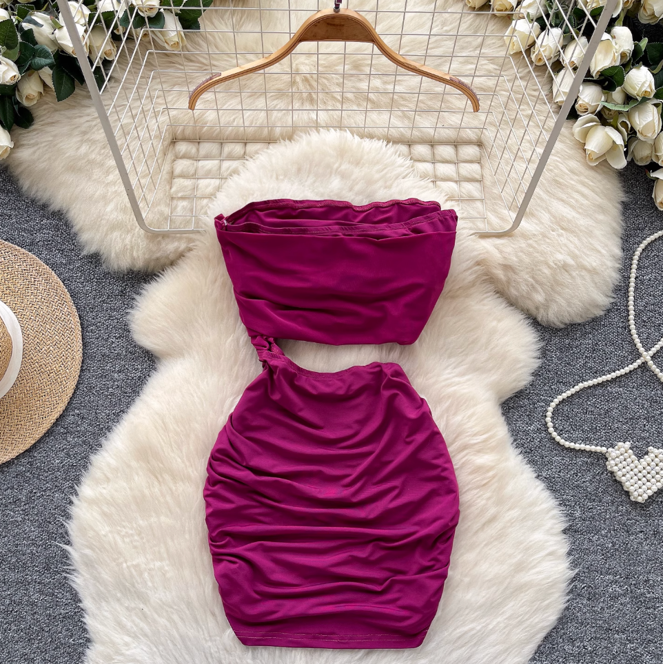 Faux Two-pieces Pleated Purple Dress