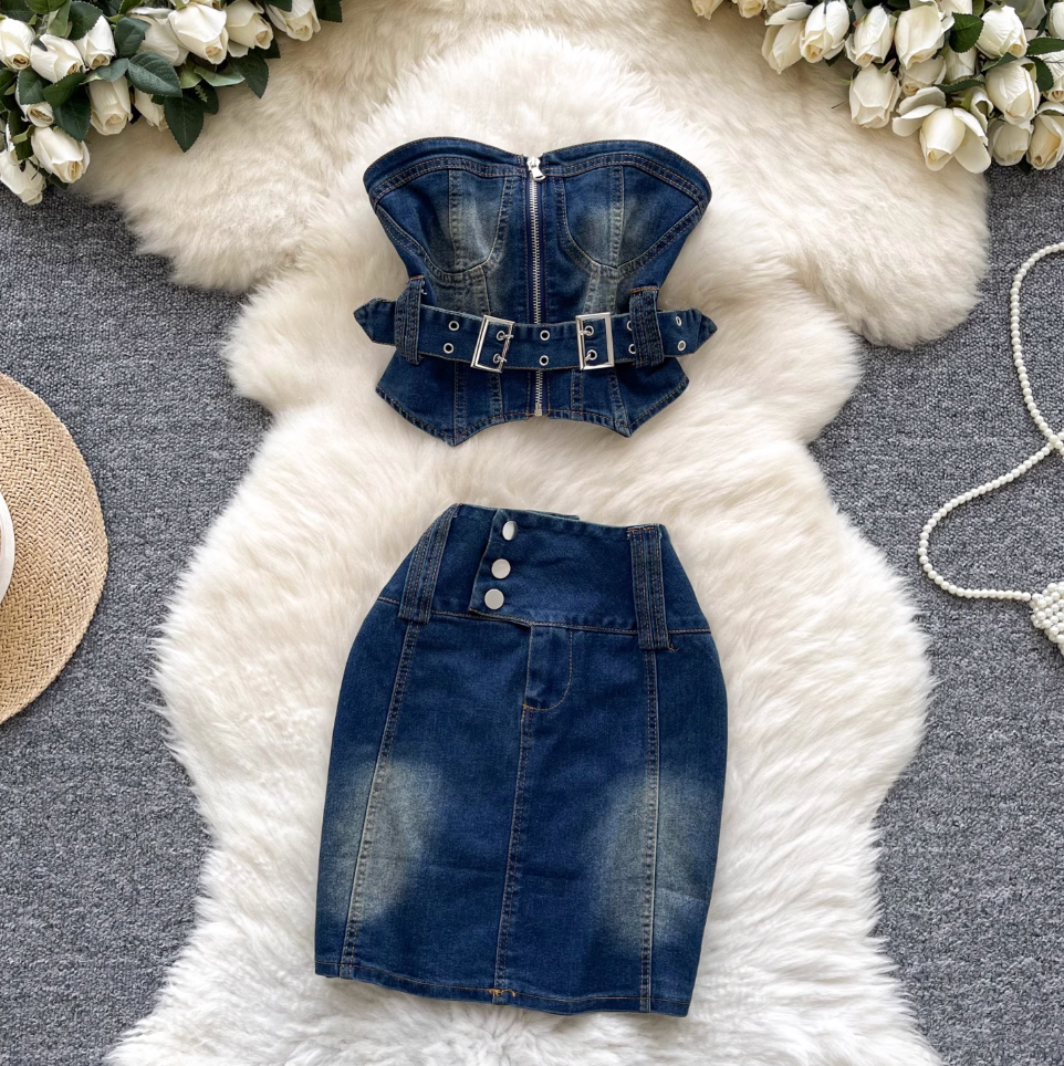 Chic Tank Top & Skirt Denim 2Pcs