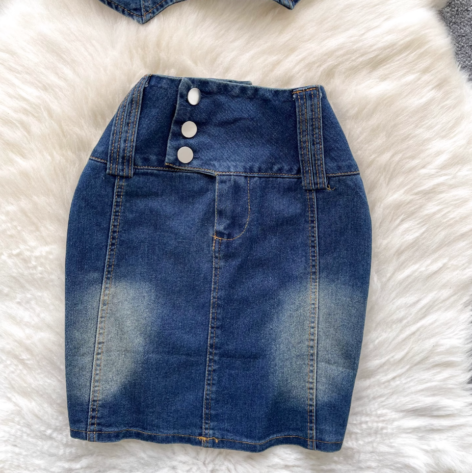 Chic Tank Top & Skirt Denim 2Pcs