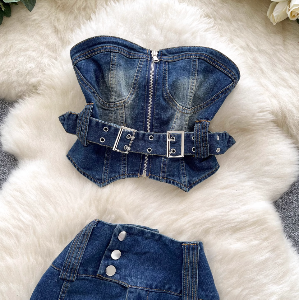 Chic Tank Top & Skirt Denim 2Pcs