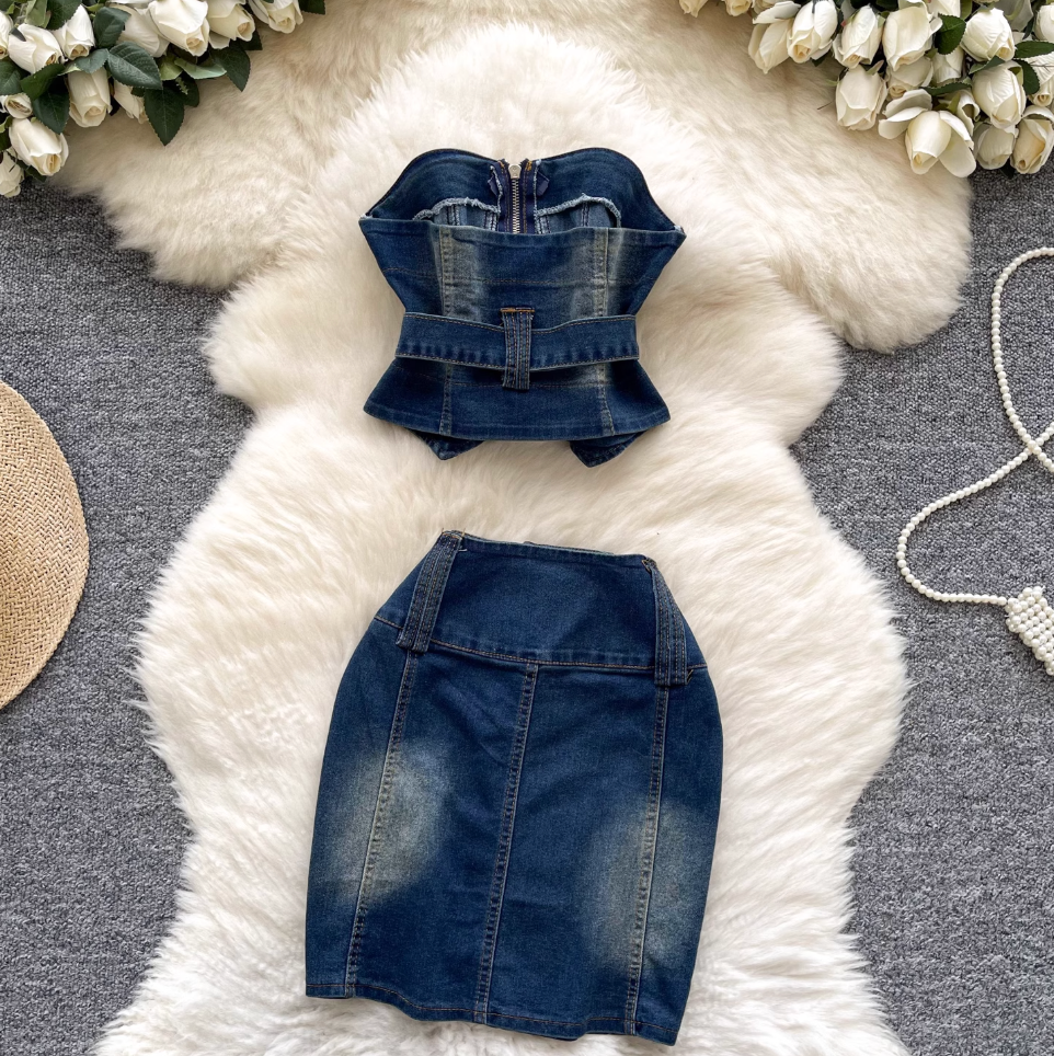 Chic Tank Top & Skirt Denim 2Pcs