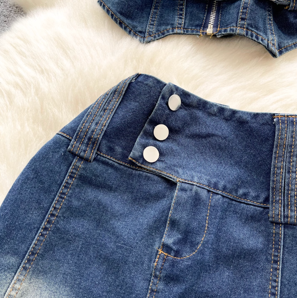 Chic Tank Top & Skirt Denim 2Pcs