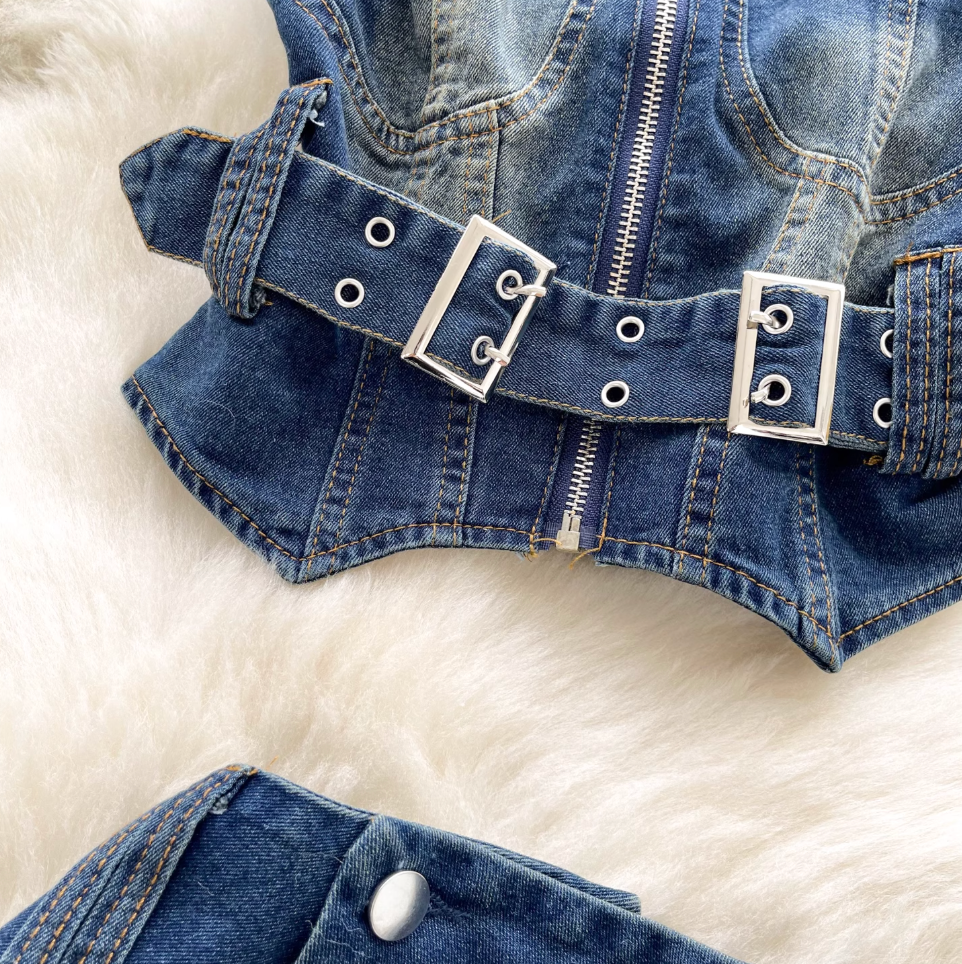 Chic Tank Top & Skirt Denim 2Pcs