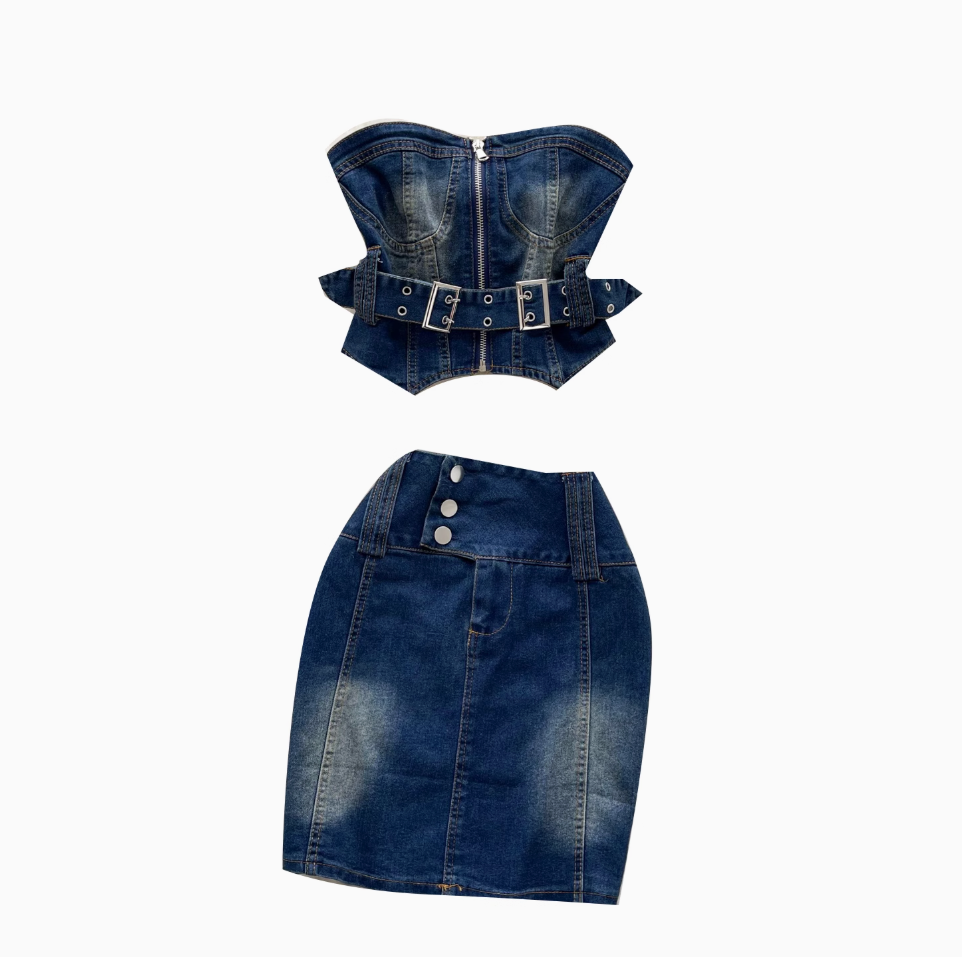 Chic Tank Top & Skirt Denim 2Pcs