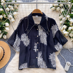 Courtly Rhinestone Studded Embroidered Shirt