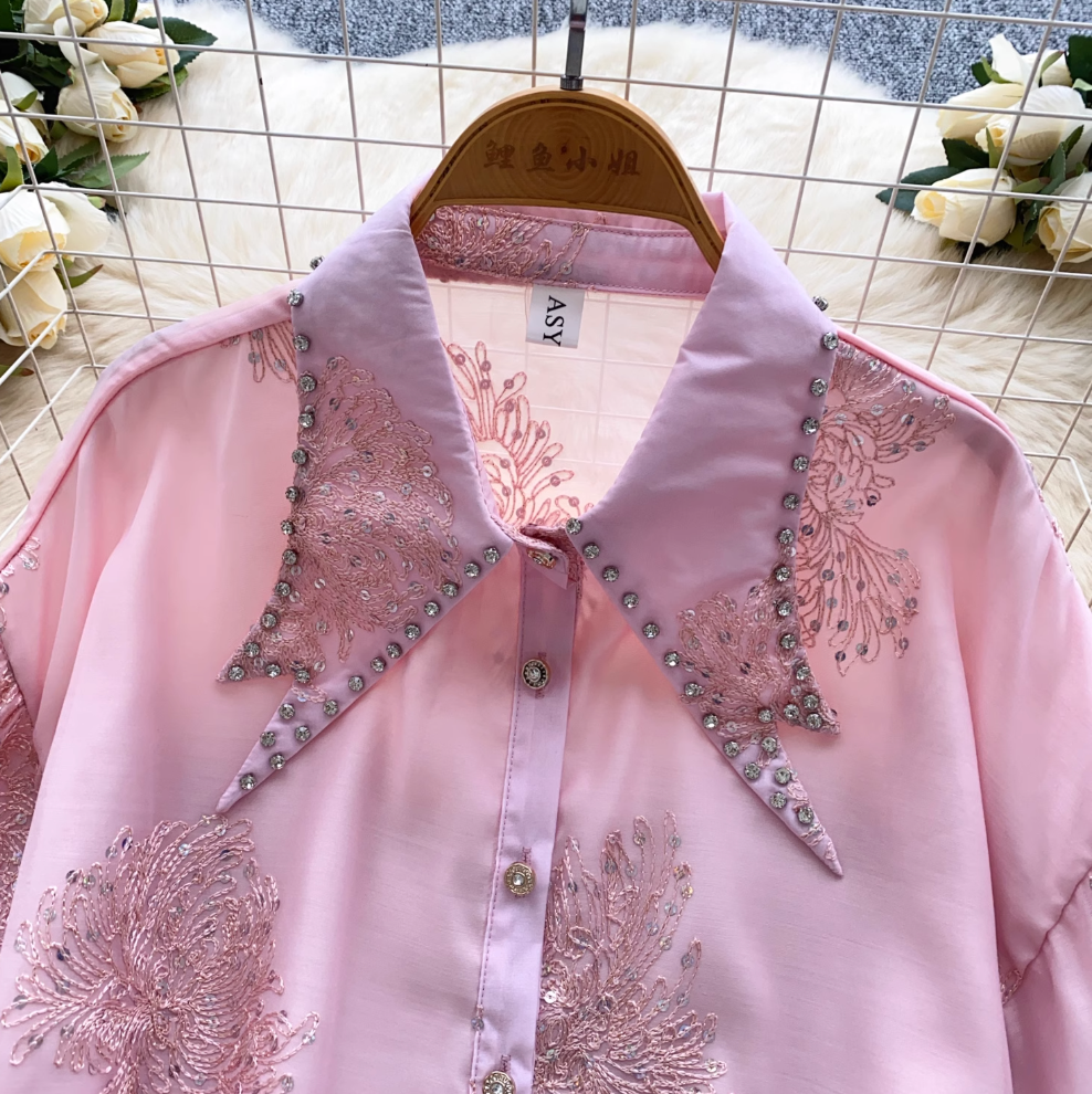 Courtly Rhinestone Studded Embroidered Shirt