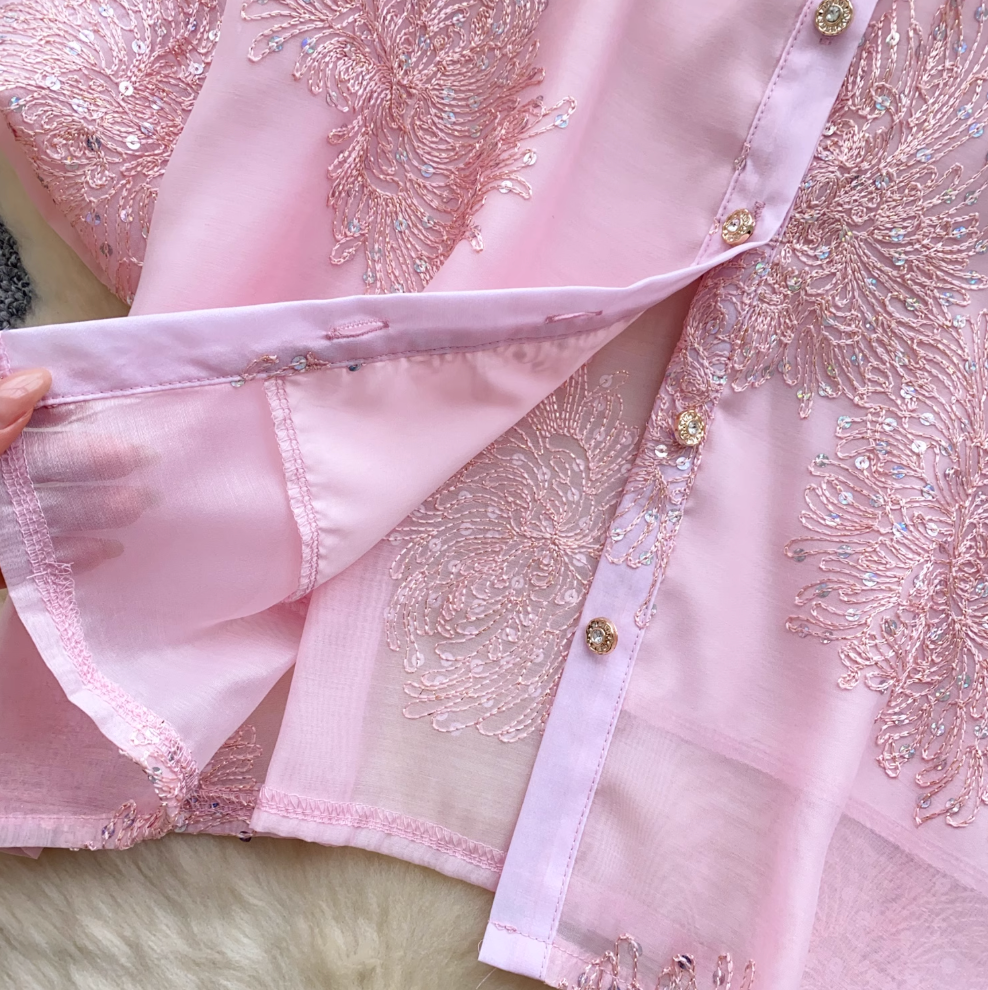 Courtly Rhinestone Studded Embroidered Shirt