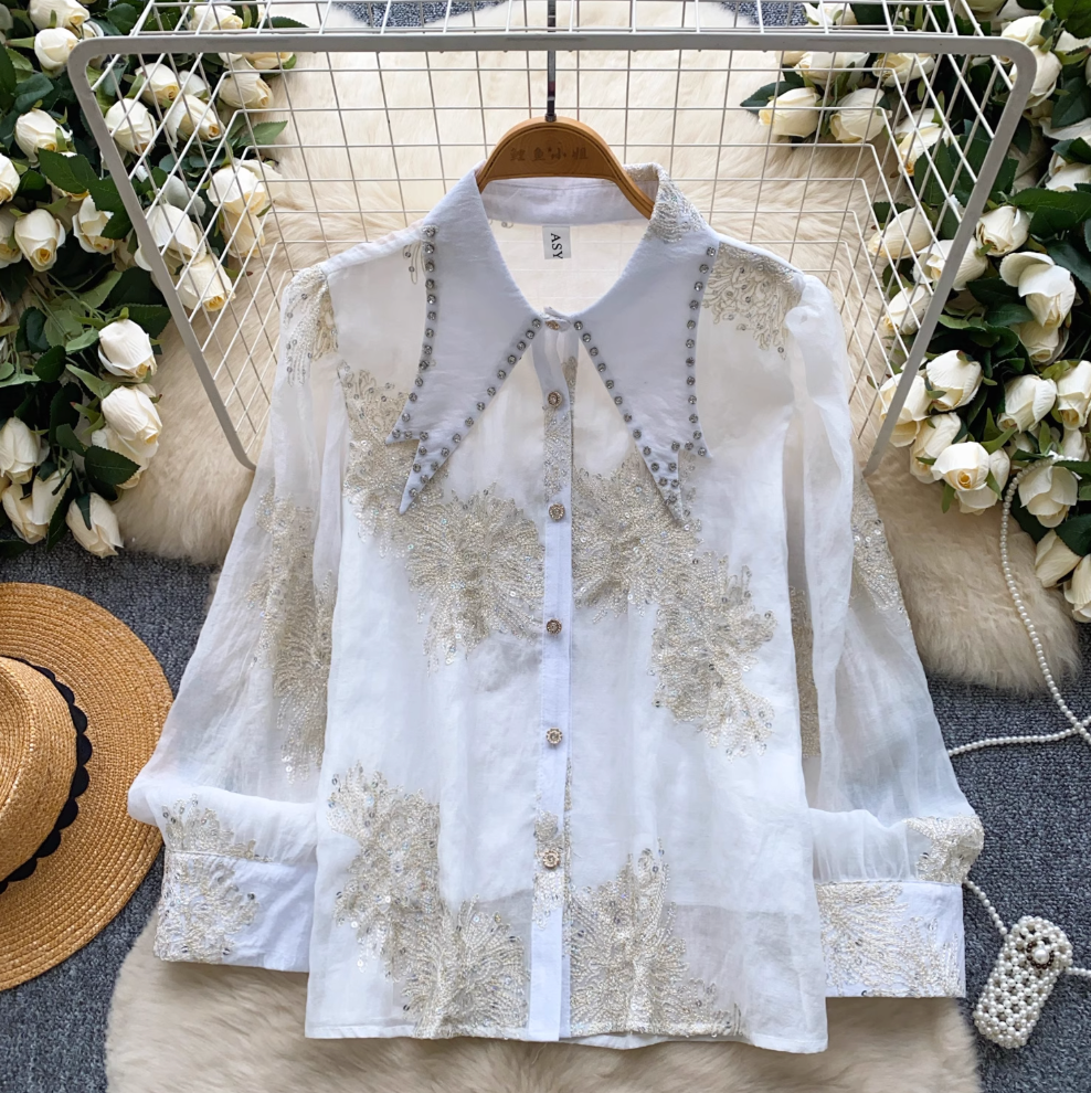 Vintage Flared Sleeve Studded Shirt
