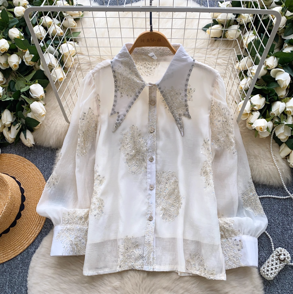 Vintage Flared Sleeve Studded Shirt