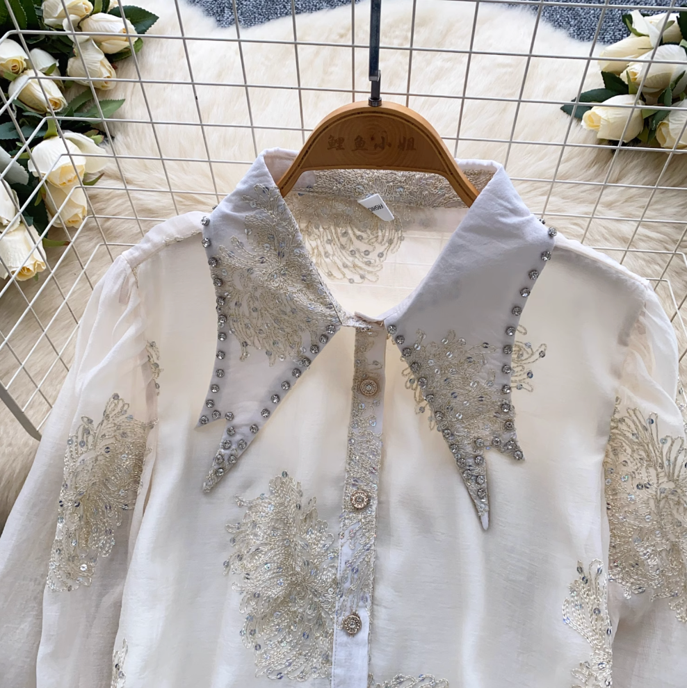Vintage Flared Sleeve Studded Shirt