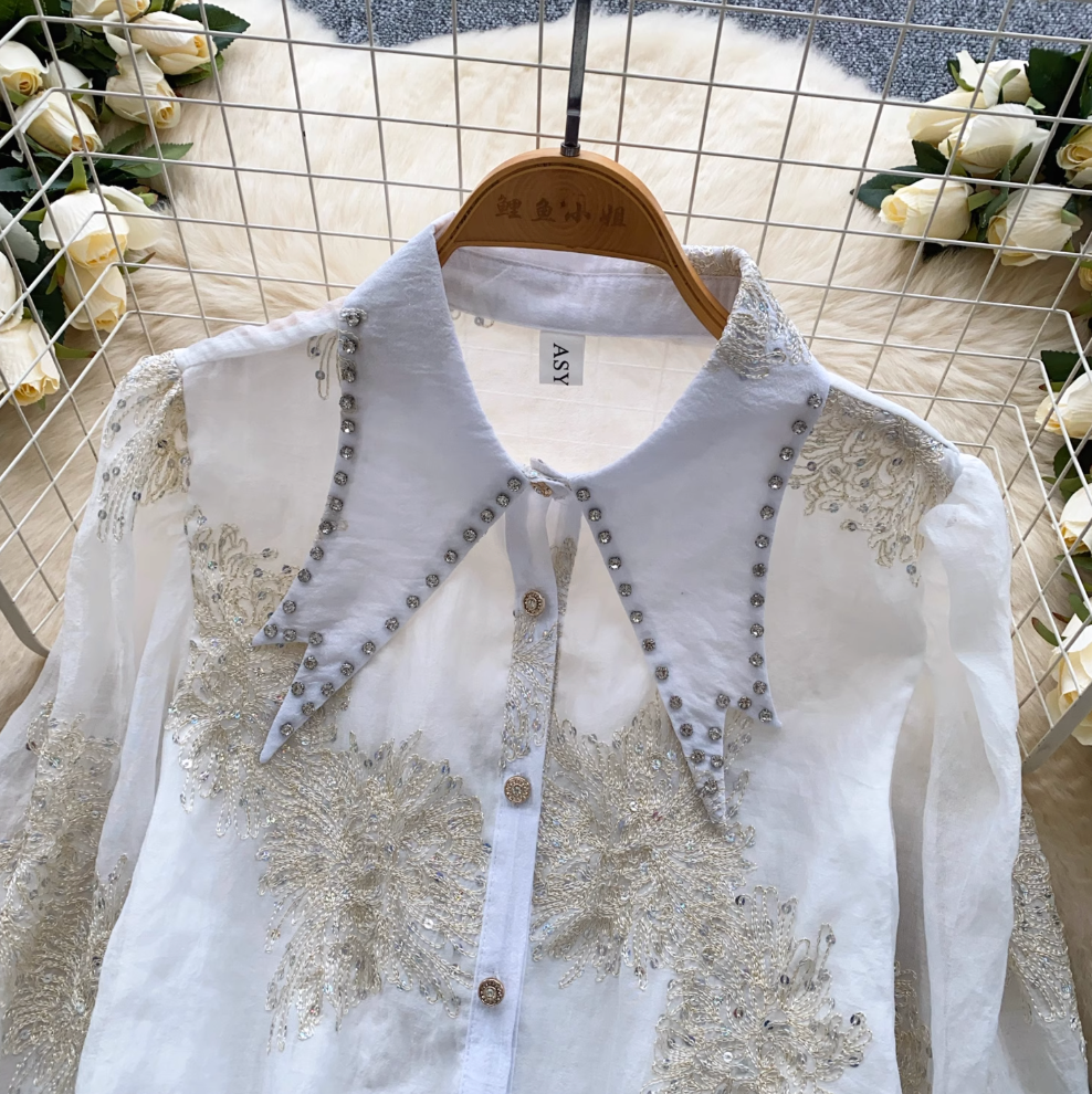Vintage Flared Sleeve Studded Shirt