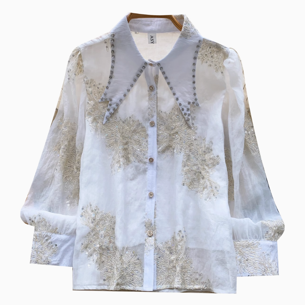 Vintage Flared Sleeve Studded Shirt