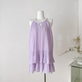 Purple Pleated Beaded Halter Dress