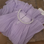 Purple Pleated Beaded Halter Dress