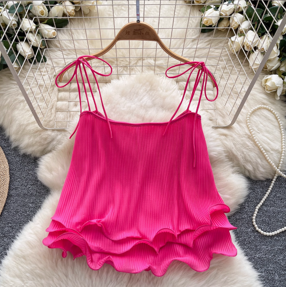 Sweetie Solid Color Lace-up Top