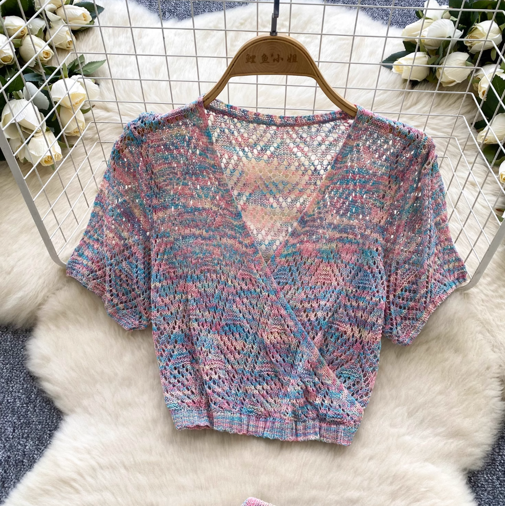 Rainbow Color Knitwear & Skirt 2Pcs