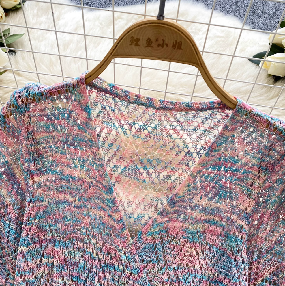 Rainbow Color Knitwear & Skirt 2Pcs